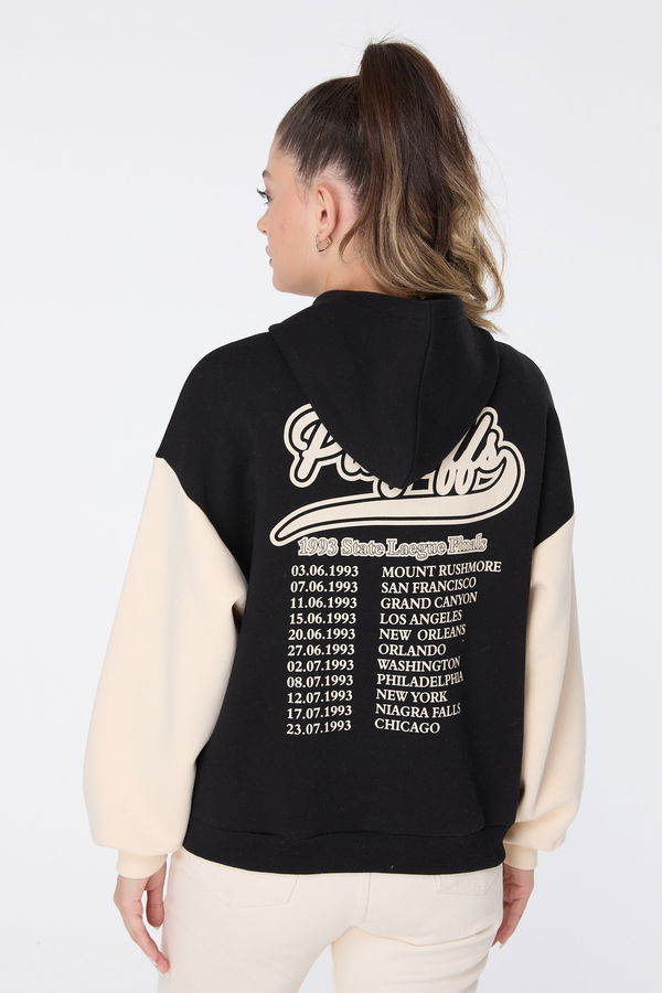 Düz Kapşonlu Yaka Kadın Siyah Sweat - 23497