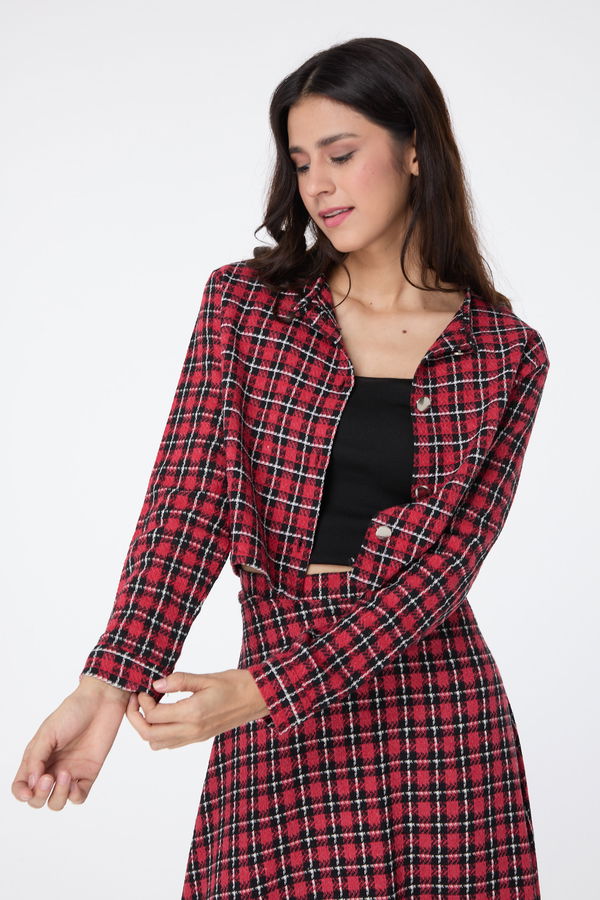 Düz Bisiklet Yaka Kadın Kırmızı Bolero+Etek - 13036 Kırmızı