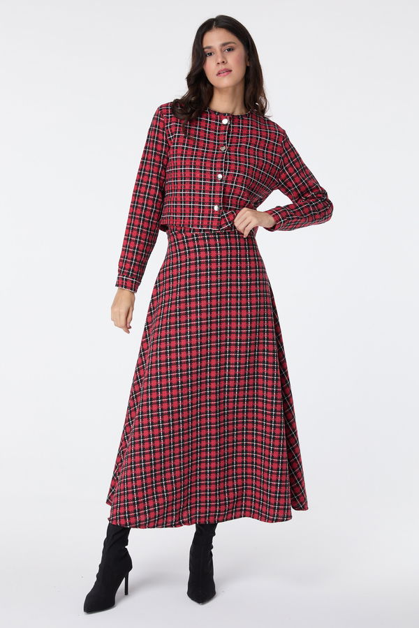 Düz Bisiklet Yaka Kadın Kırmızı Bolero+Etek - 13036 Kırmızı