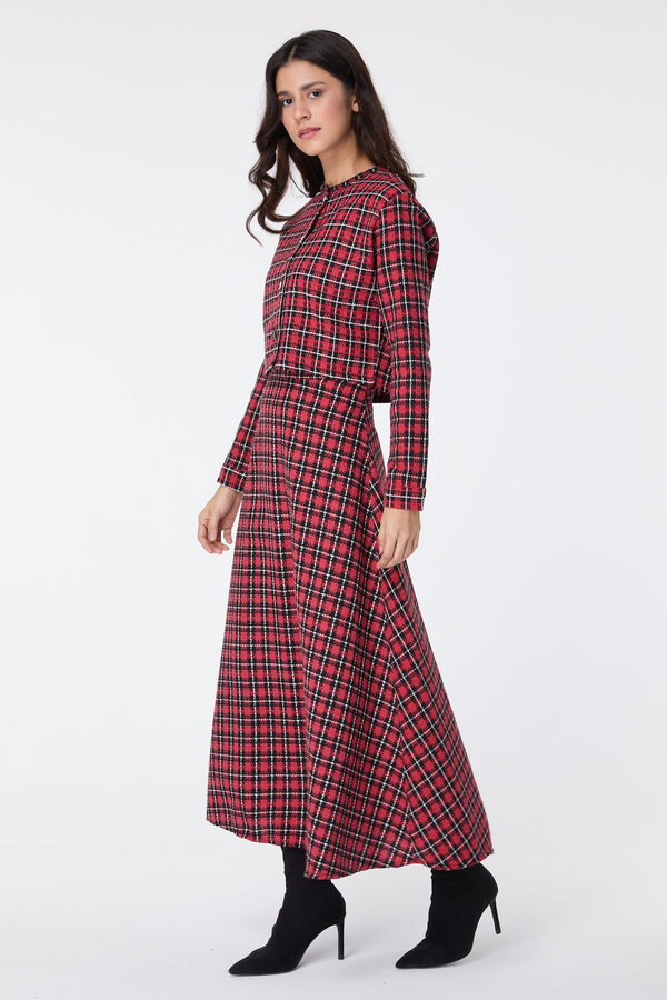 Düz Bisiklet Yaka Kadın Kırmızı Bolero+Etek - 13036 Kırmızı