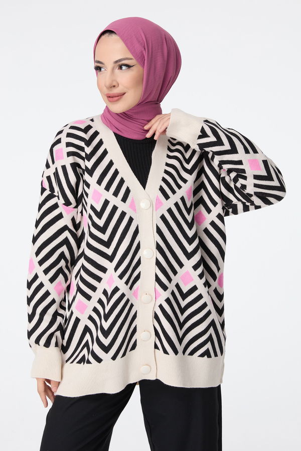 Düz Kruvaze Yaka Kadın Pembe Triko Hırka - 23520 PEMBE