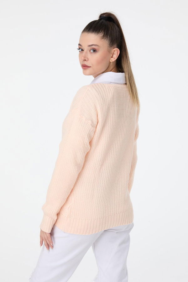 Düz Orta Kadın Pembe Triko Hırka - 23504