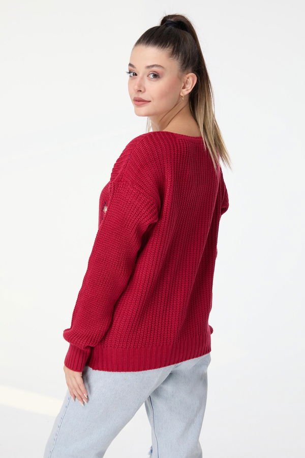 Düz Orta Kadın Kırmızı Triko Hırka - 23505 Kırmızı
