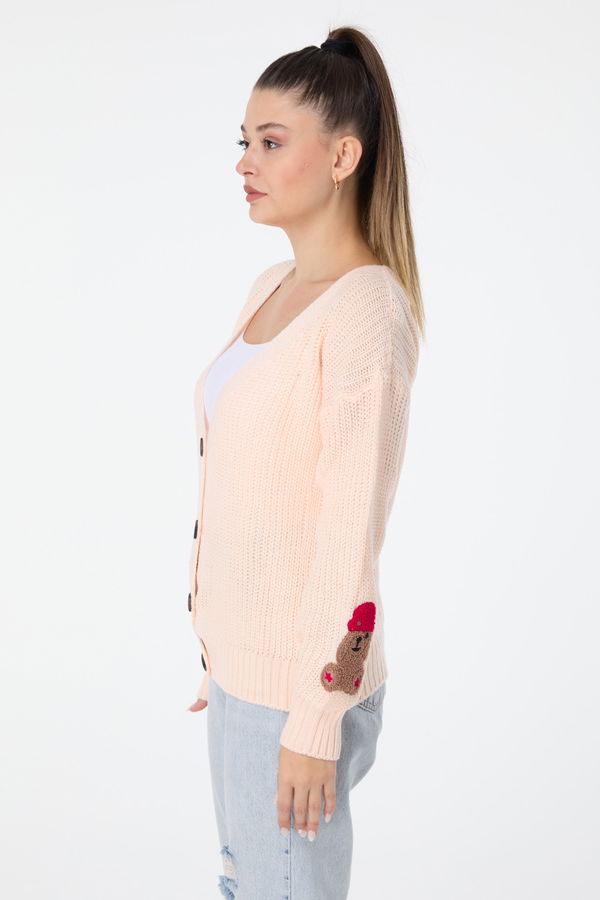 Düz Orta Kadın Pembe Triko Hırka - 23506