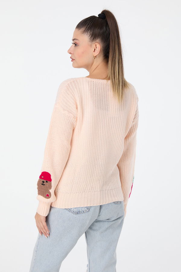 Düz Orta Kadın Pembe Triko Hırka - 23506