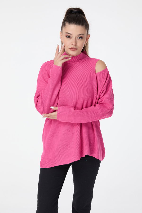 Düz Yarım Balıkçı Yaka Kadın Pembe Triko Kazak - 23507