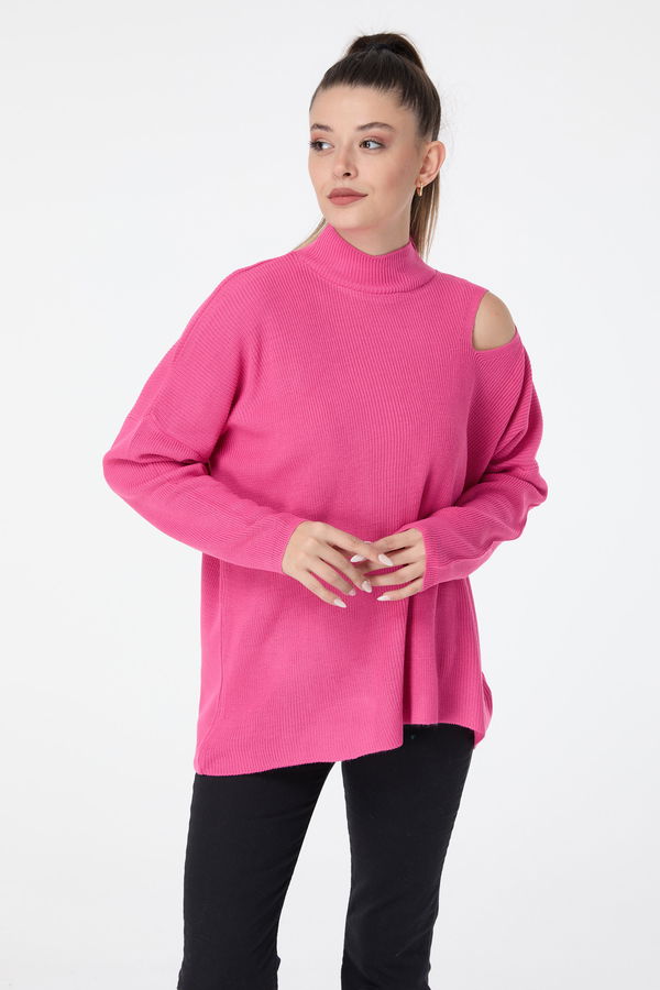 Düz Yarım Balıkçı Yaka Kadın Pembe Triko Kazak - 23507