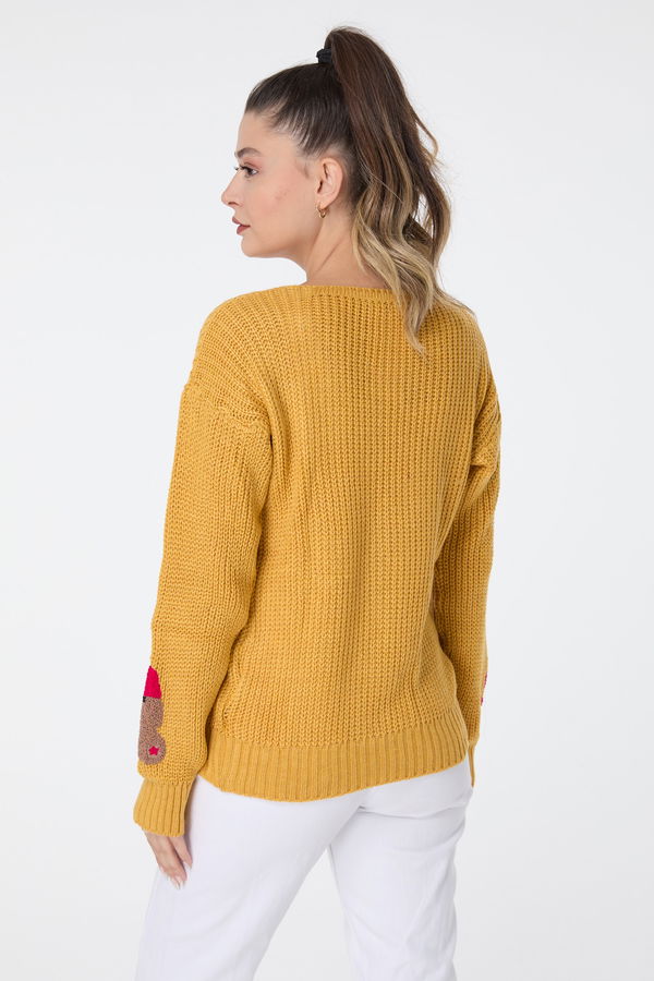 Düz Orta Kadın Sarı Triko Hırka - 23506