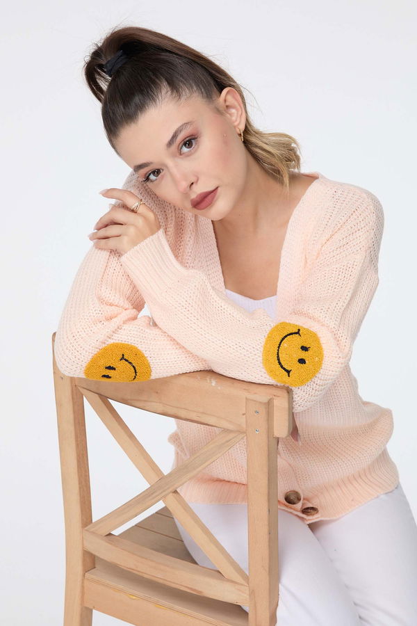 Düz Orta Kadın Pembe Triko Hırka - 23508 PEMBE