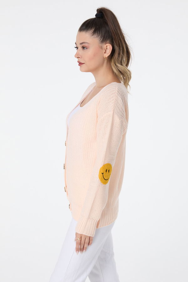 Düz Orta Kadın Pembe Triko Hırka - 23508 PEMBE