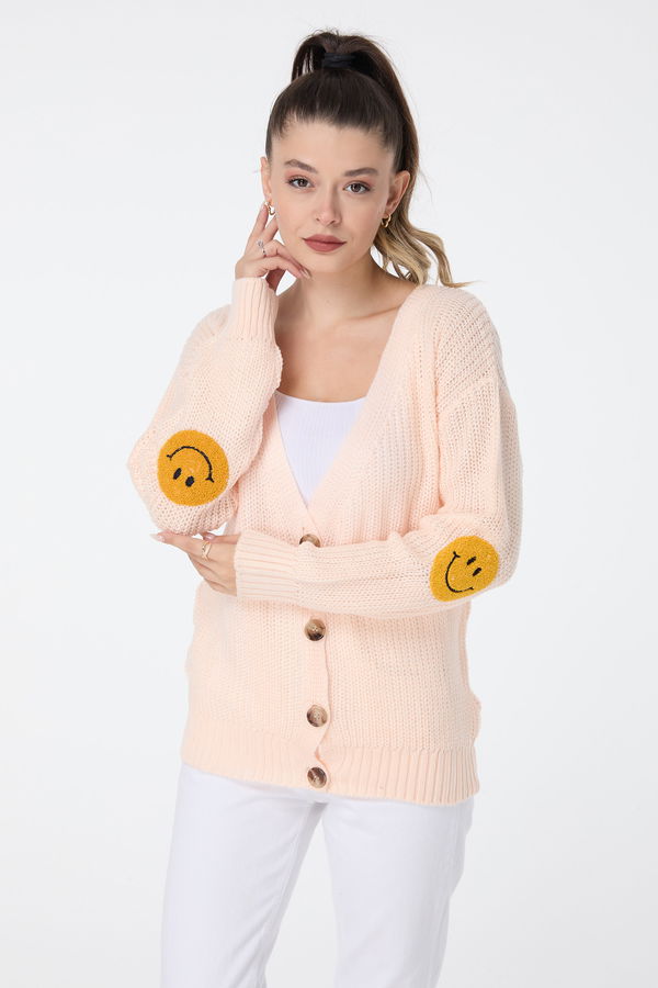 Düz Orta Kadın Pembe Triko Hırka - 23508 PEMBE