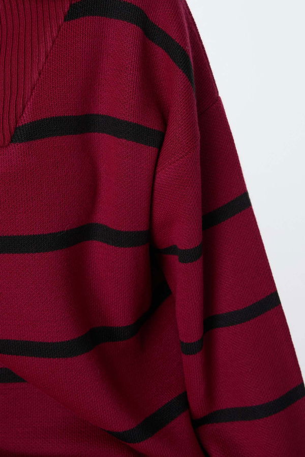 Düz Ceket Yaka Kadın Bordo Triko Tunik Pantolon - 23515