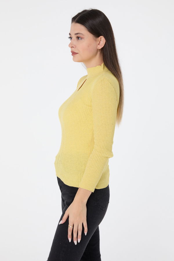 Düz Yarım Balıkçı Yaka Kadın Sarı Triko Kazak - 23541 Sarı