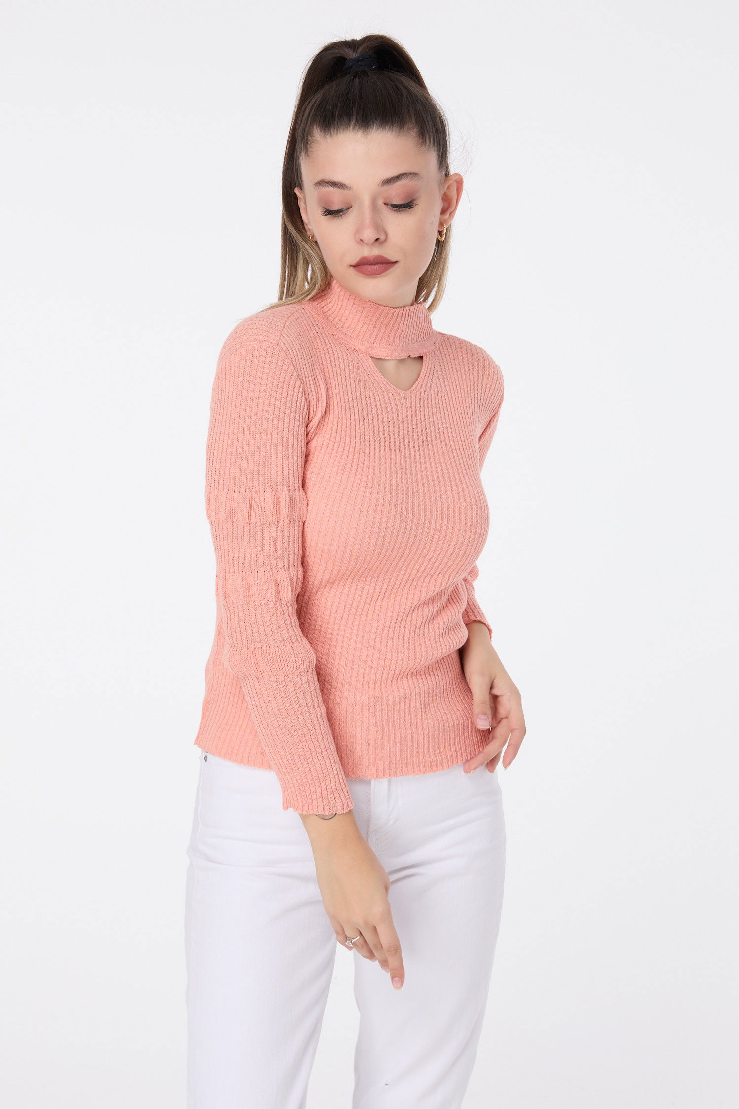Düz Yarım Balıkçı Yaka Kadın Lila Triko Kazak - 23597 LİLA
