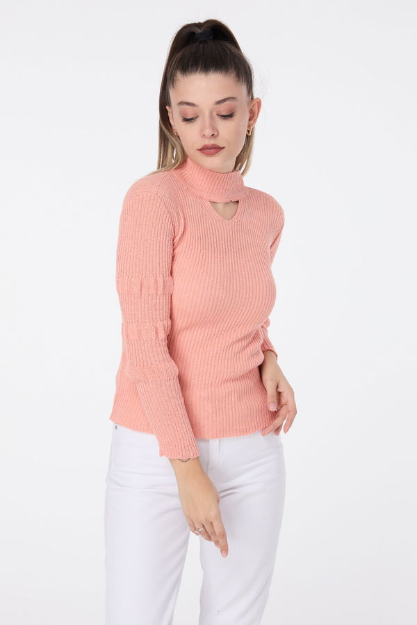 Düz Yarım Balıkçı Yaka Kadın Lila Triko Kazak - 23597 LİLA