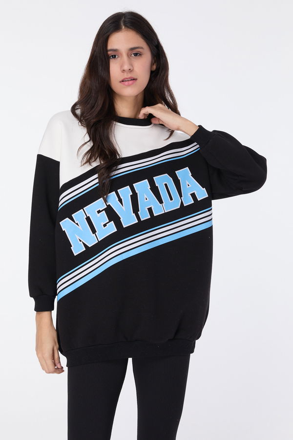 Düz Bisiklet Yaka Kadın Siyah Sweat - 23609 SİYAH