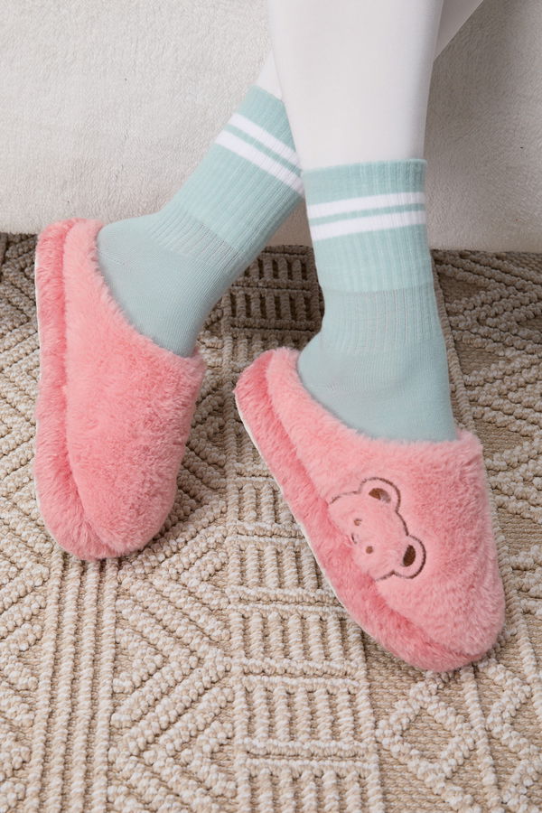 Kadın Pembe Peluş Ev Terliği - 23640