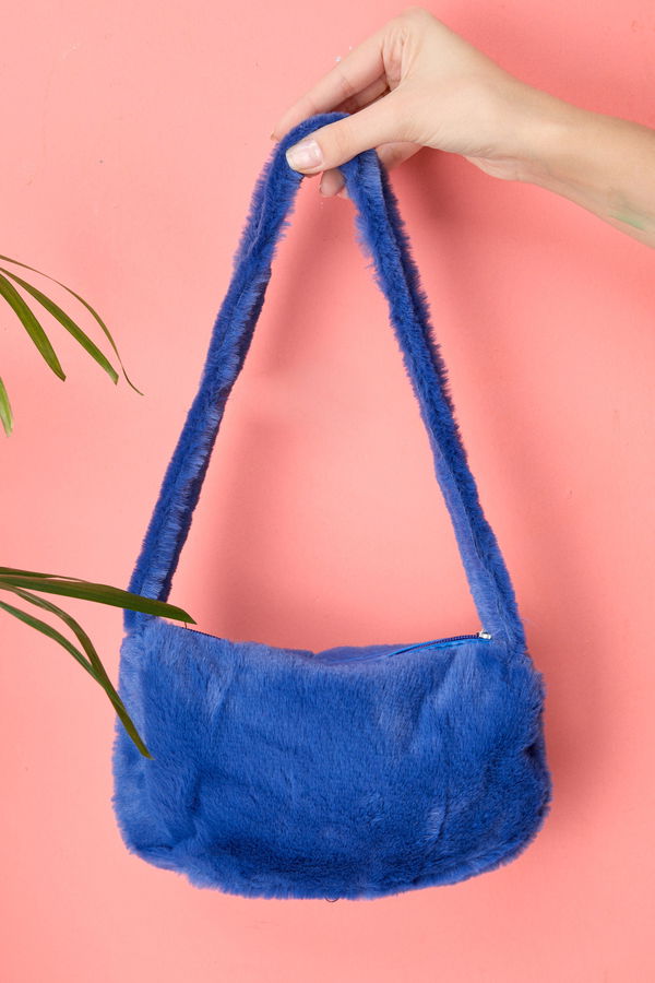 Kadın Mavi Peluş Çanta - 23629