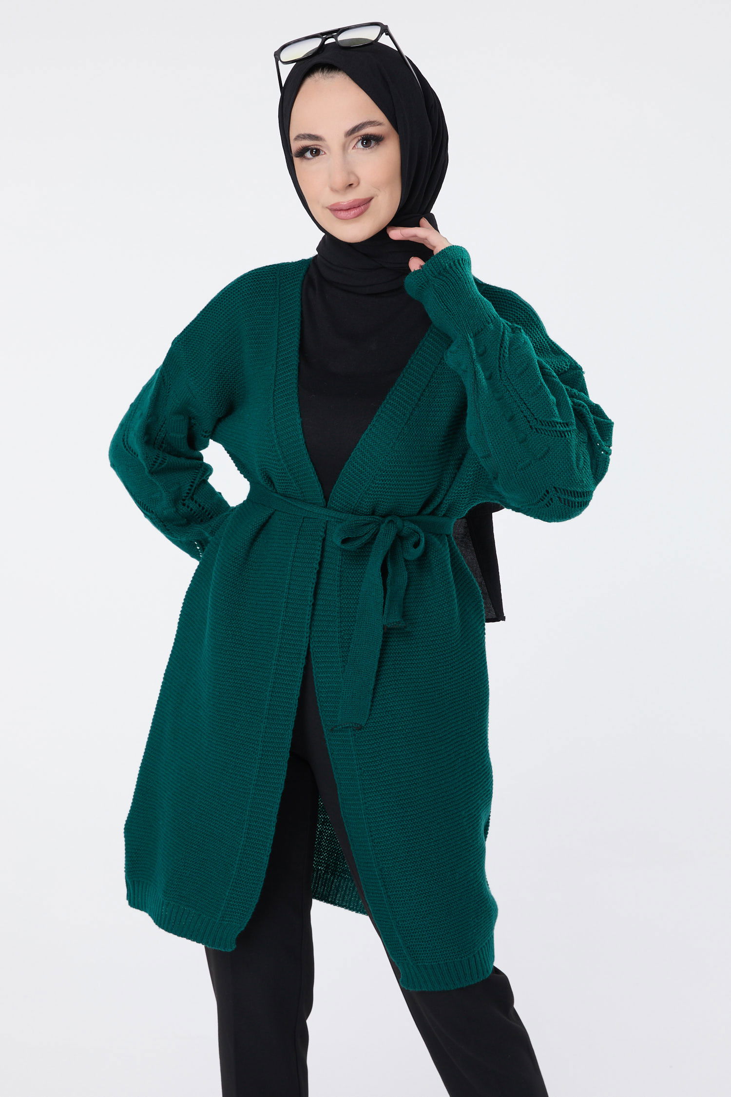 Düz Kruvaze Yaka Kadın Yeşil Triko Hırka - 23711