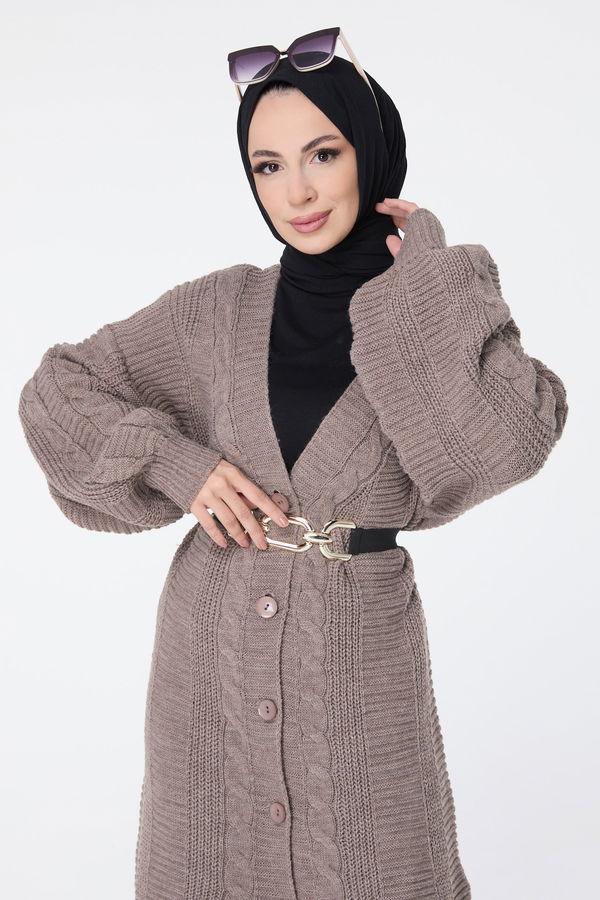 Düz Orta Kadın Antrasit Triko Hırka - 23408