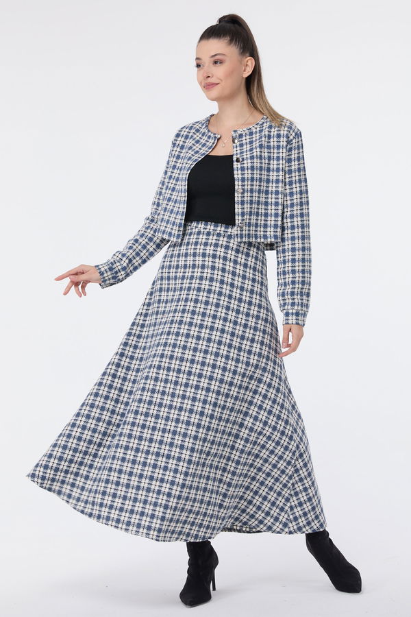 Düz Bisiklet Yaka Kadın Mavi Bolero+Etek - 13036 MAVİ