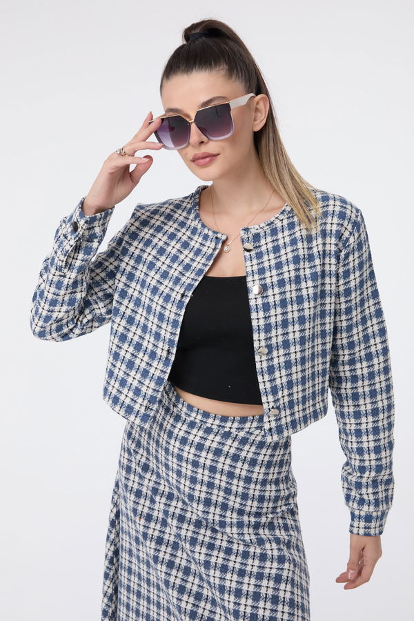 Düz Bisiklet Yaka Kadın Mavi Bolero+Etek - 13036 MAVİ
