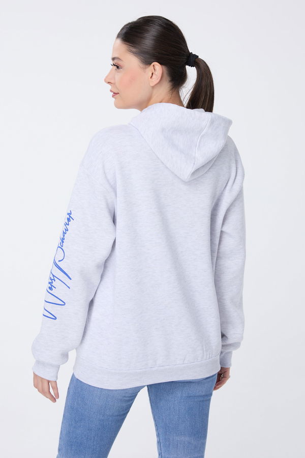 Düz Kapşonlu Yaka Kadın Gri Sweat - 23773