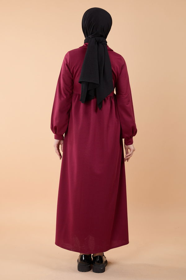 Düz Gömlek Yaka Kadın Bordo Elbise - 23867 BORDO