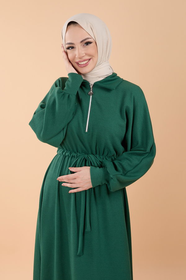 Düz Gömlek Yaka Kadın Yeşil Elbise - 23866 YEŞİL