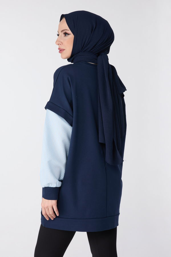 Düz Bisiklet Yaka Kadın Lacivert Tunik - 23999