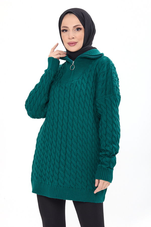 Düz Hakim Yaka Kadın Yeşil Triko Kazak - 23887 YEŞİL