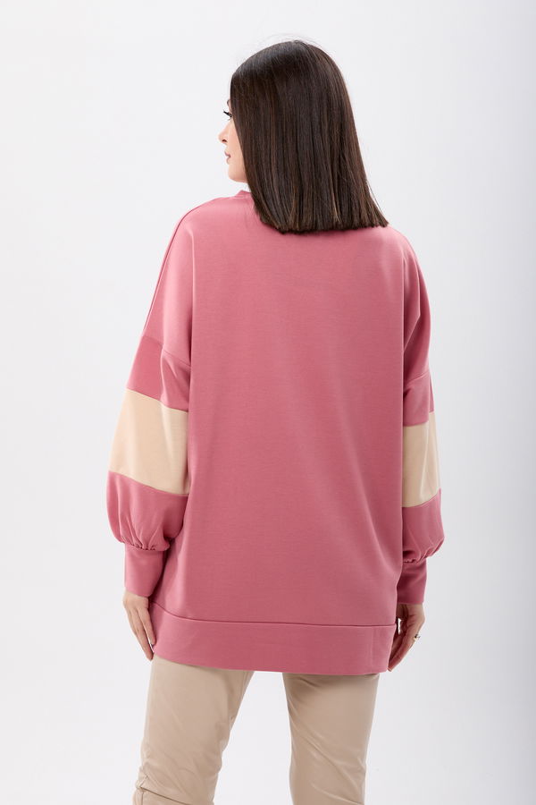 Düz Bisiklet Yaka Kadın Pembe Sweat - 13084 PEMBE