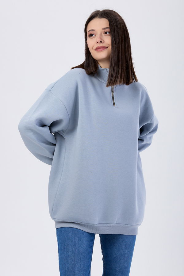 Düz Yarım Balıkçı Yaka Kadın Gri Sweat - 24109 GRİ