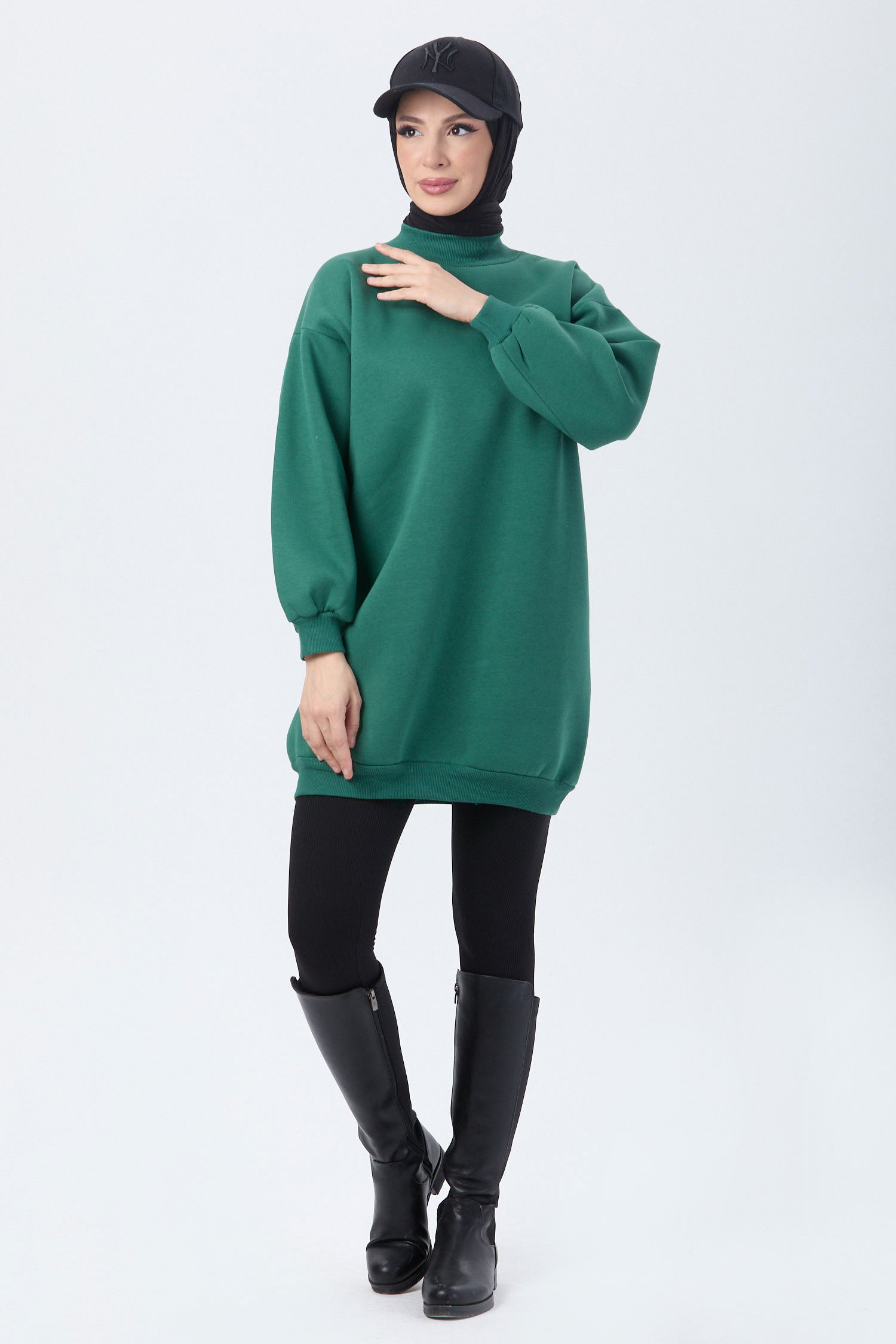 Düz Bisiklet Yaka Kadın Yeşil Sweat - 24111