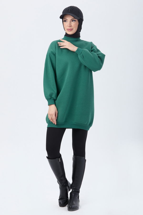 Düz Bisiklet Yaka Kadın Yeşil Sweat - 24111