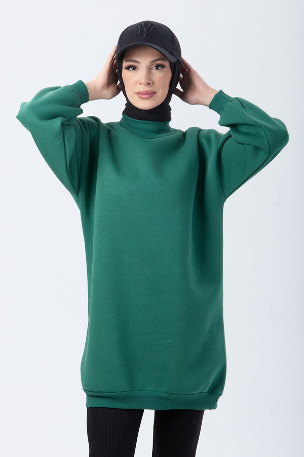 Düz Bisiklet Yaka Kadın Yeşil Sweat - 24111