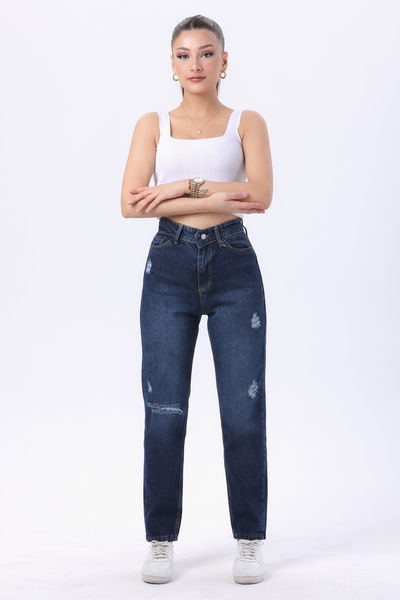 Düz Orta Kadın Mavi Mom Jeans Kot Pantolon - 23809