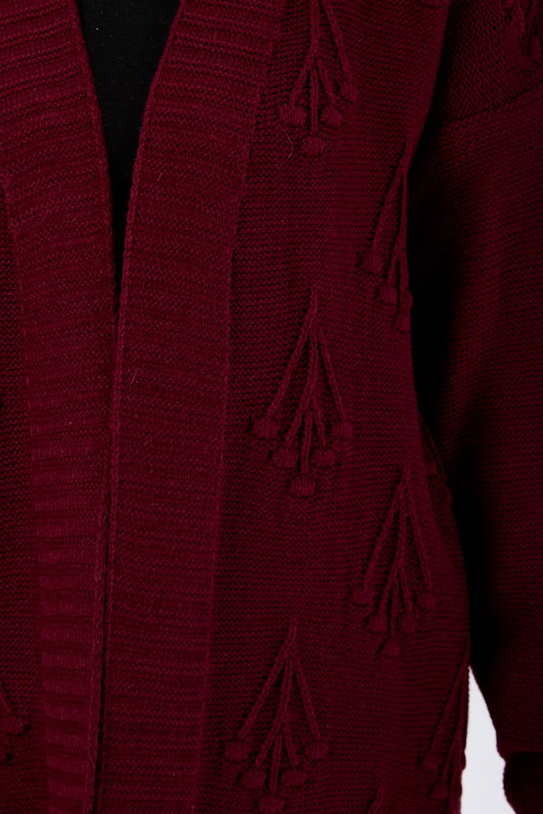 Düz Ceket Yaka Kadın Bordo Triko Hırka - 24143 BORDO
