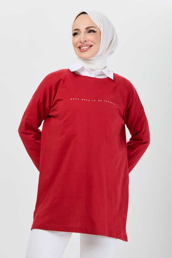 Düz Bisiklet Yaka Kadın Kırmızı T-Shirt - 24191 Kırmızı