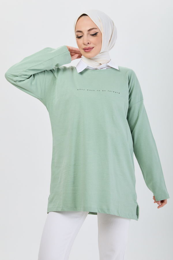 Düz Bisiklet Yaka Kadın Yeşil T-Shirt - 24191 YEŞİL