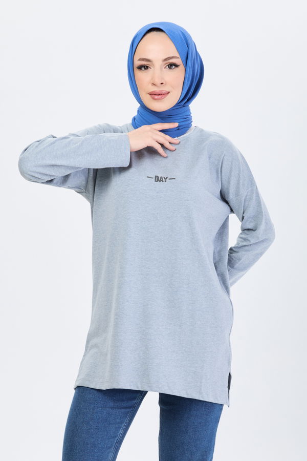 Düz Bisiklet Yaka Kadın Antrasit T-Shirt - 24192 ANTRASİT