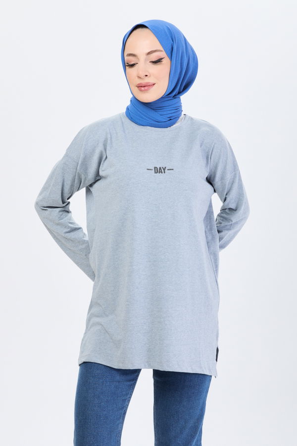 Düz Bisiklet Yaka Kadın Antrasit T-Shirt - 24192 ANTRASİT