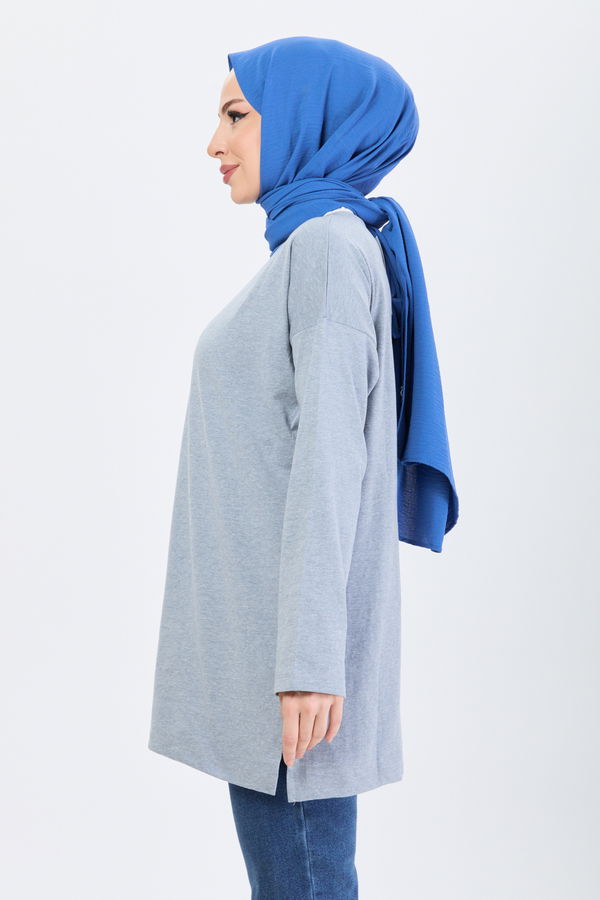 Düz Bisiklet Yaka Kadın Antrasit T-Shirt - 24192 ANTRASİT