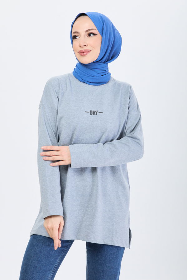 Düz Bisiklet Yaka Kadın Antrasit T-Shirt - 24192 ANTRASİT