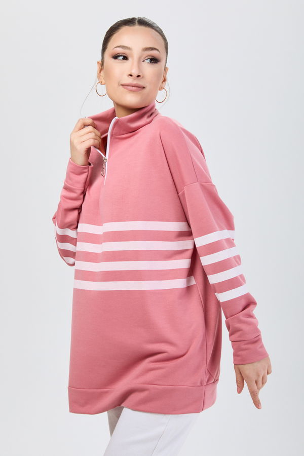 Düz Hakim Yaka Kadın Pembe Sweat - 13101 PEMBE