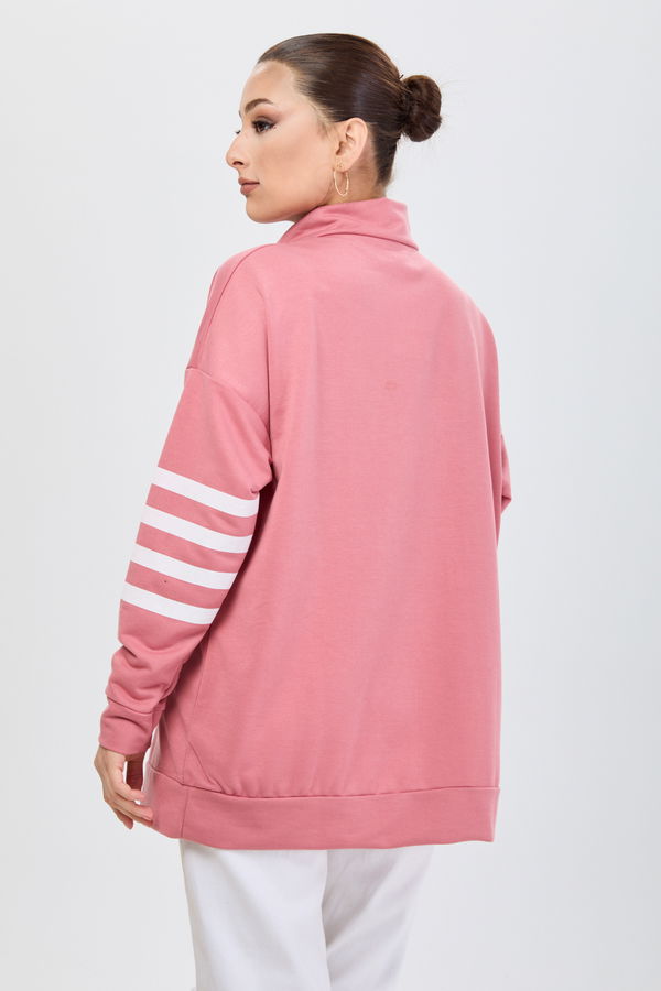 Düz Hakim Yaka Kadın Pembe Sweat - 13101 PEMBE