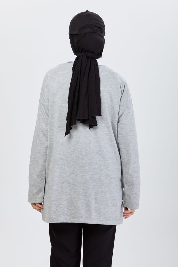 Düz Bisiklet Yaka Kadın Gri T-Shirt - 24192 GRİ