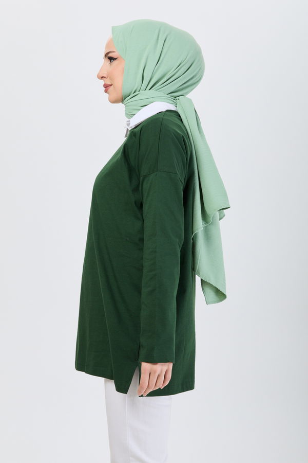 Düz Bisiklet Yaka Kadın Yeşil T-Shirt - 24192 YEŞİL