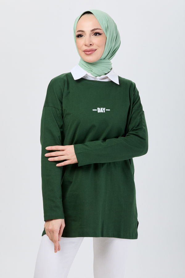 Düz Bisiklet Yaka Kadın Yeşil T-Shirt - 24192 YEŞİL