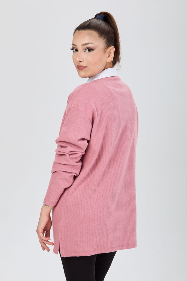 Düz Bisiklet Yaka Kadın Pembe Tunik - 24193 PEMBE